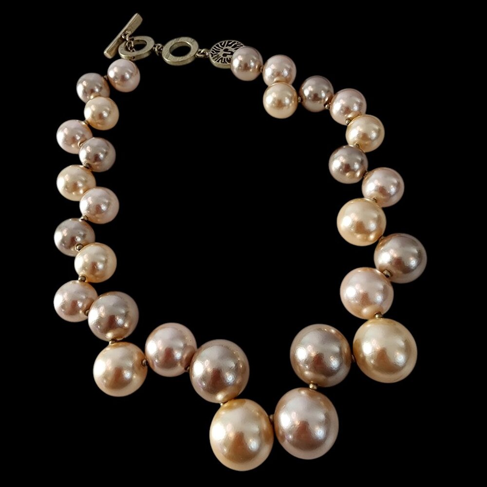 Vintage Anne Klein Faux Pearl Necklace Gold Tone Matte Finish